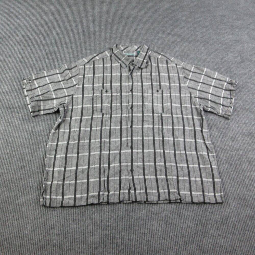 Cubavera Shirt Mens Big 2X Gray Plaid Short Sleeve Linen Rayon Button Up